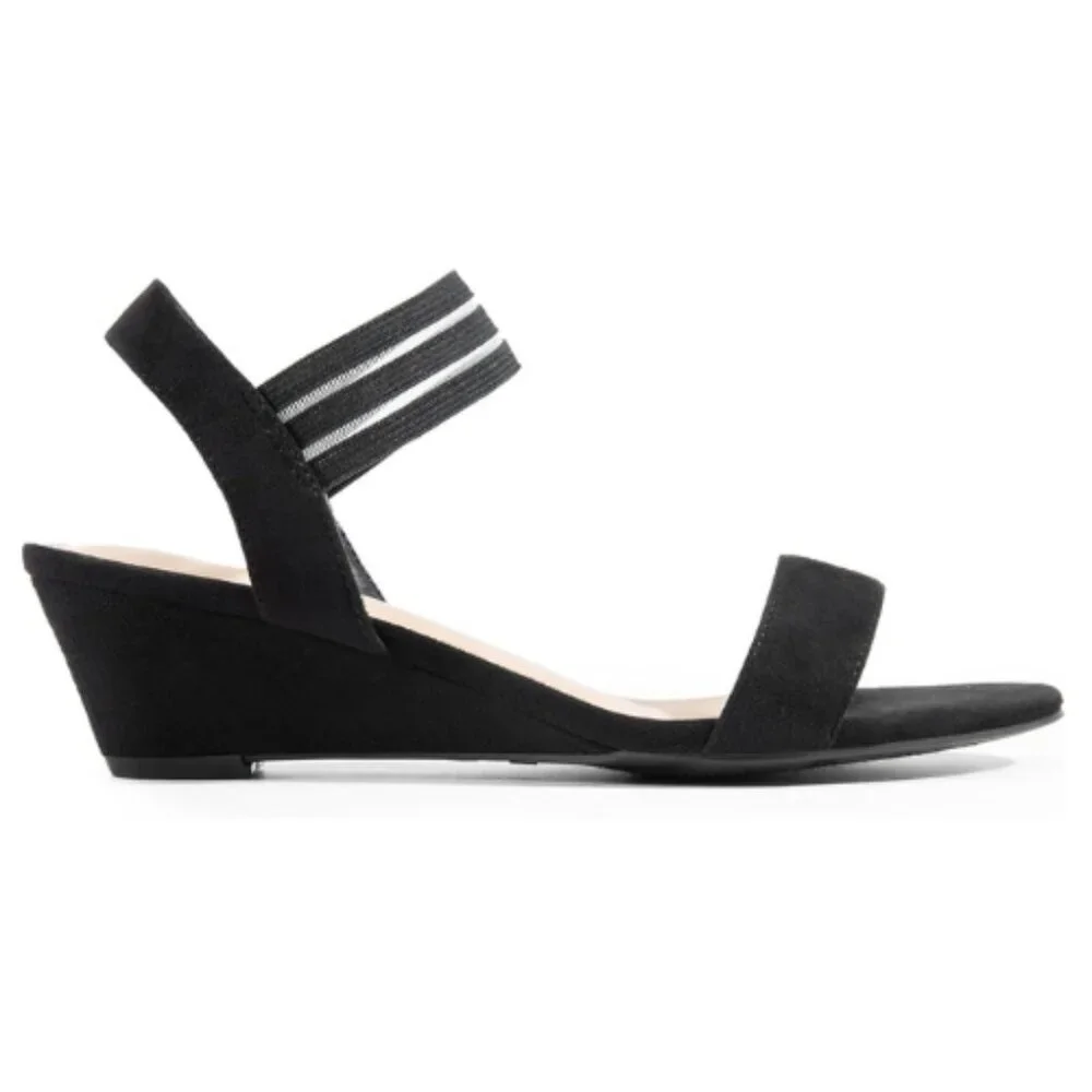DREAM PAIRS Womens Low Wedge Sandals Slip On Ankle Strap Casual Black Size 8.5M